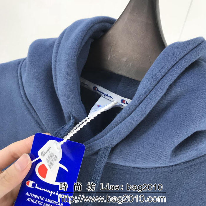CHAMPION日版冠軍 爆款 手臂刺繡 磨毛抓絨 灰霾藍連帽衛衣 情侶款 ydi1379